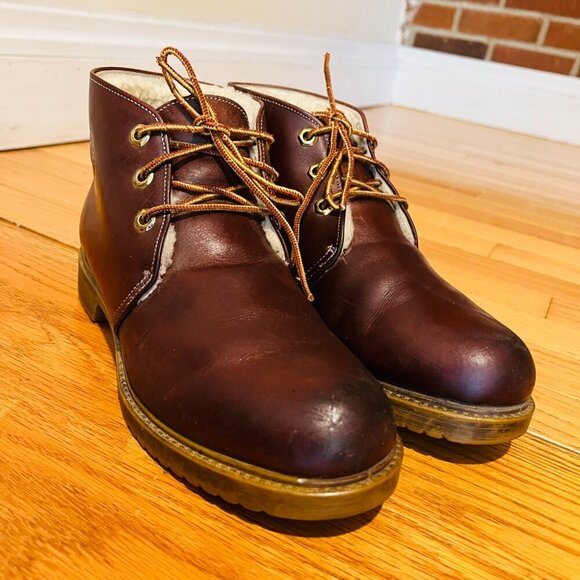 VTG Timberland USA Brown Leather ankle Boots Sherpa Lined Oil Resistant Women's - Picture 5 of 16
